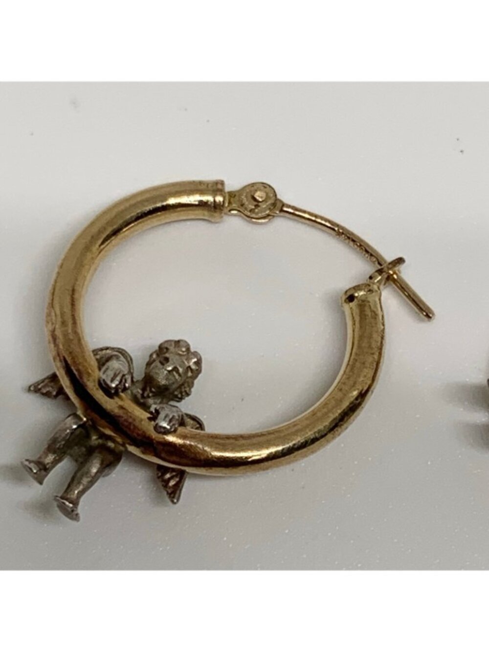 Vintage 14k gold Angel Hoop Earrings 925 sterling silver angels PBDesign - Picture 2 of 7